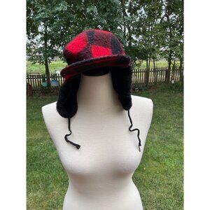 Vintage Trapper Hat Plaid Large Wool Blend Made In USA Dorman Pacific Faux Fur